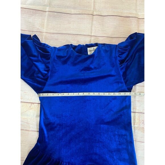 Vintage David Brown California 1980's Blue Velvet Puff Sleeve Maxi - Small - Picture 12 of 15